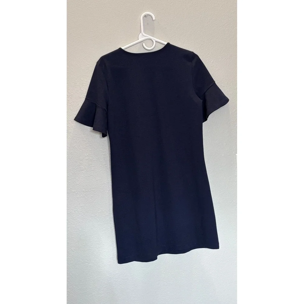 Draper James Navy Blue Ruffle Sleeve Ponte Shift Dress with Gold Buttons Size S - Picture 5 of 5